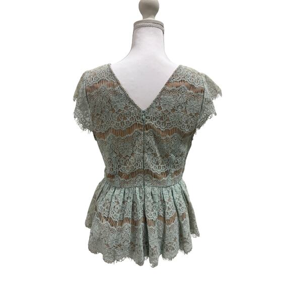 Maeve by Anthropologie Sage Mint Lace Cap-Sleeve Peplum Top • Size S boho - Picture 2 of 5